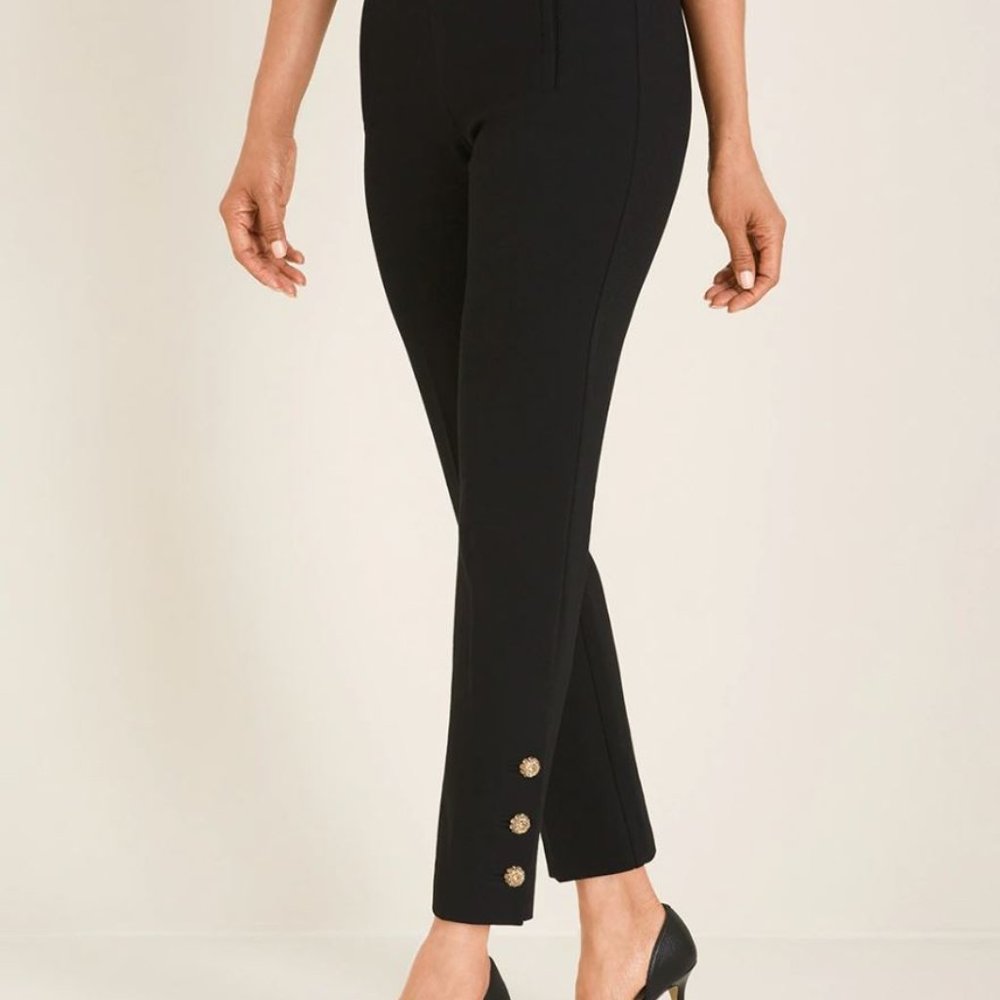 Chico's NEW So Slimming Juliet Button-Hem Ankle Pants in Black Size 1 R (8-10)